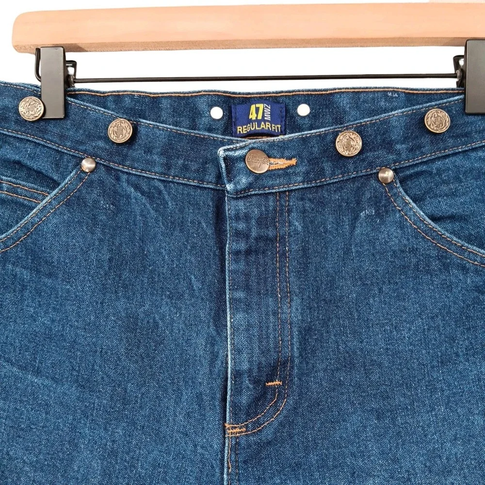 Wrangler 47MWZ Jeans Mens 32x28 (Tag 34x30) Blue Regular Fit Suspender Buttons
